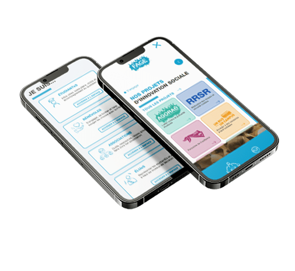 Nouveau site responsive de La FAGE créé et réalisé par ETHICWEB. Vue de 2 écrans sur téléphone mobile avec une ombre.