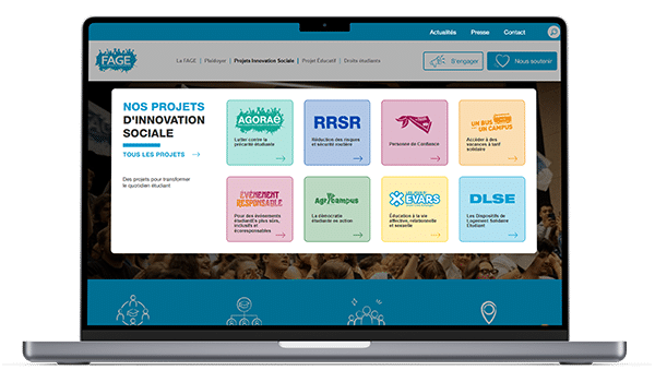 Nouveau site responsive de La FAGE créé et réalisé par ETHICWEB. Ecran d'ordinateur portable.